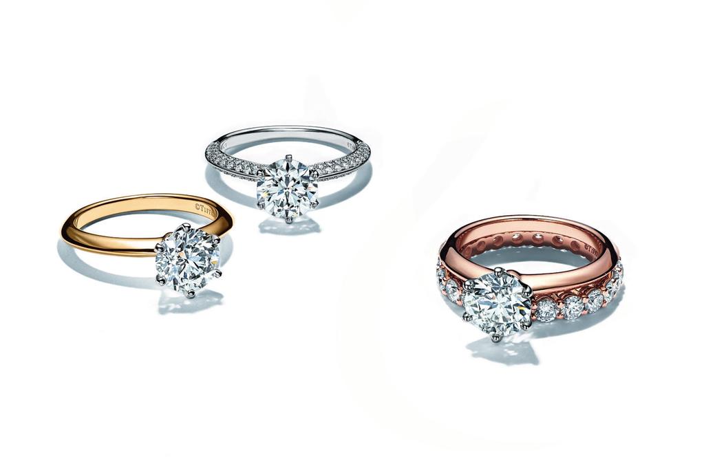 THE TIFFANY SETTING IN 18K YELLOW GOLD, THE PAVÉ TIFFANY SETTING IN PLATINUM, THE
