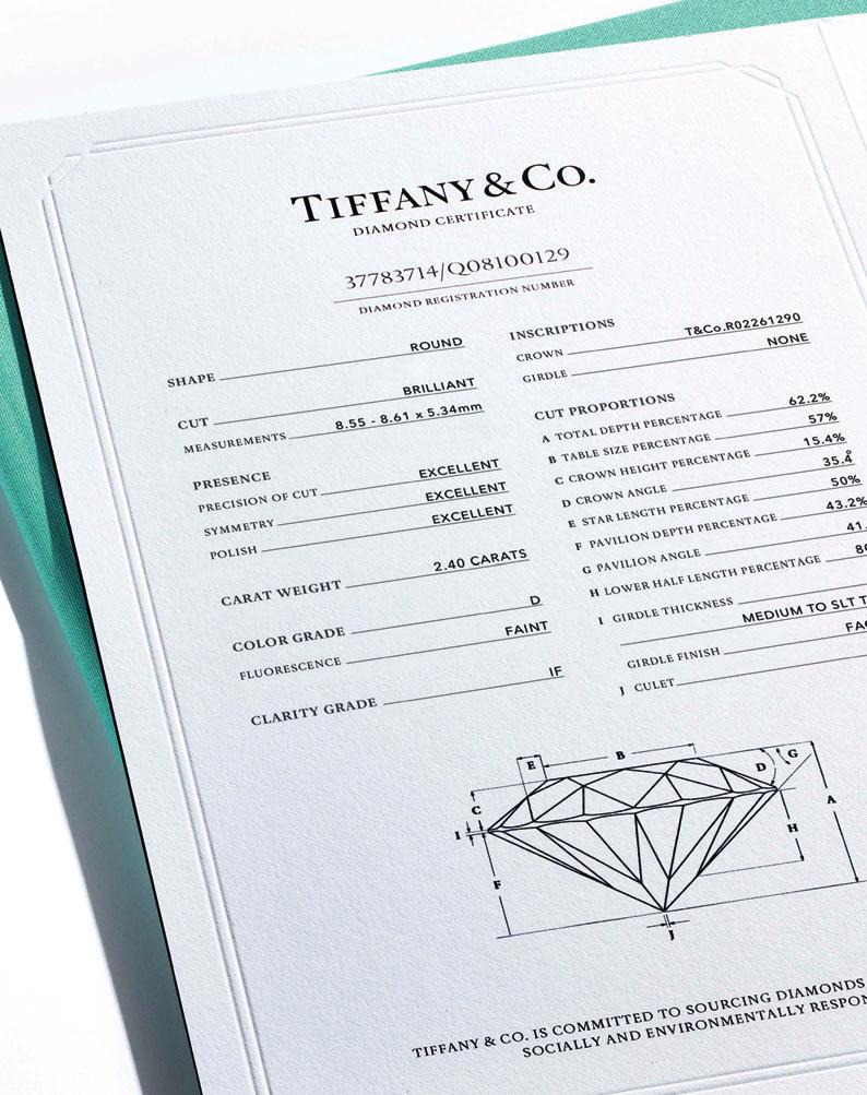 TIFFANY DIAMOND CERTIFICATE AND FULL LIFETIME WARRANTY The Tiffany Diamond Certificate is backed by a Full Lifetime Warranty, which guarantees the grade of your diamond for life.