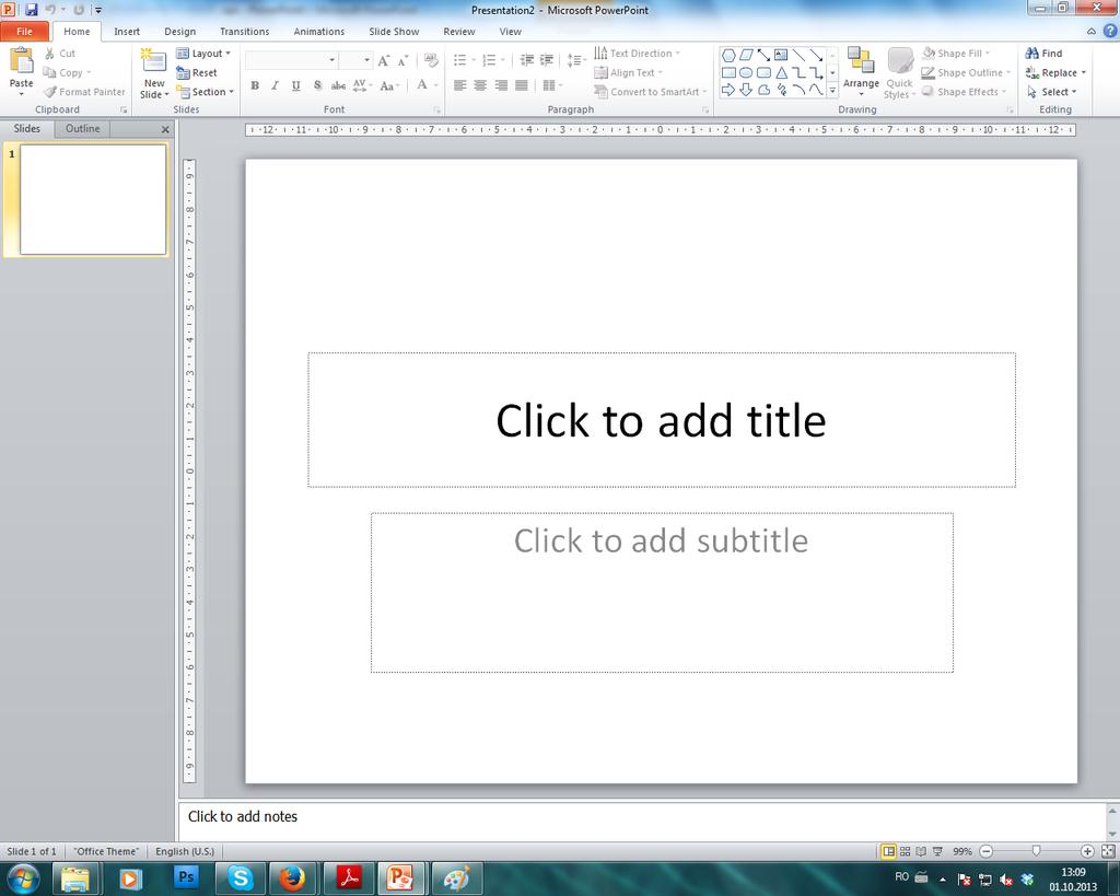 Creare prezentare La deschiderea PowerPoint-ului se va crea o prezentare goală Se poate crea