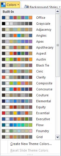 Elemente folosite într-o prezentare Culori opţiunile de culoare sugerează