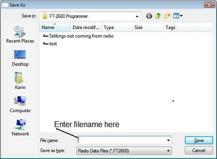 168 ID-880 Radio Programmer Help existing files is presented. You can either select one of these to be overwritten or enter a new filename.