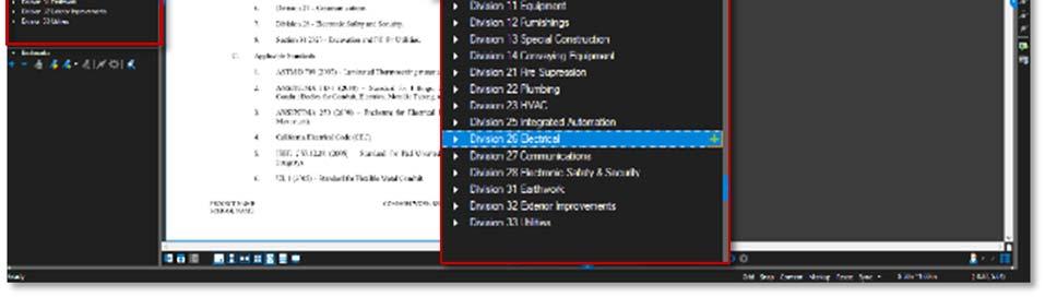 1) Under the (1) Book Mark tab, then (2) Structure tab, select (3) Project Specification Manual from the dropdown. Then select the Division required and Click the (4) + icon.