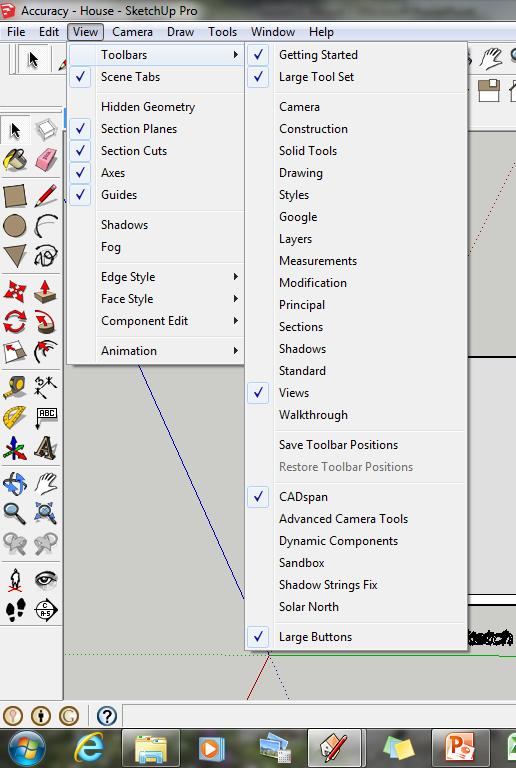 3. Now select the View then toolbars and ensure Getting Started and Large Tool Set are ticked 3a Select View 3b Tick Getting