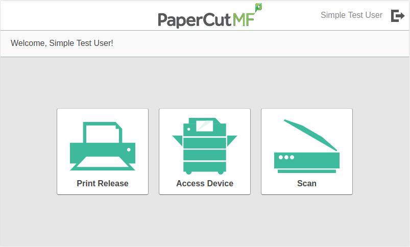 13 Appendix C: Device screenshots for user documentation The PaperCut MF Login screen (default authentication): The PaperCut MF Home screen with PaperCut MF