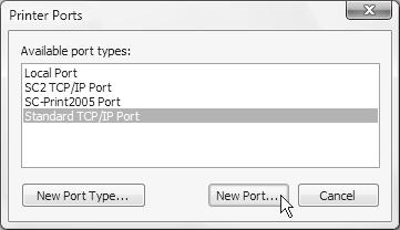 SCHIMBAREA PORT-ului 4 Selectati [SC2 TCP/IP Port] si apoi apasati tasta [New Port]. 5 Creati noul port.