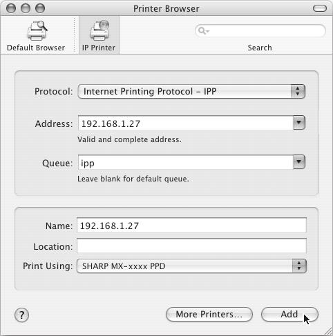 MAC OS X Tiparirea utilizand functia IPP Echipamentul poate tipari utilizand functia IPP.