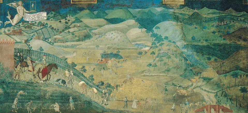 Ambrogio Lorenzetti, Peaceful Country, detail from Effects of Good Government in the