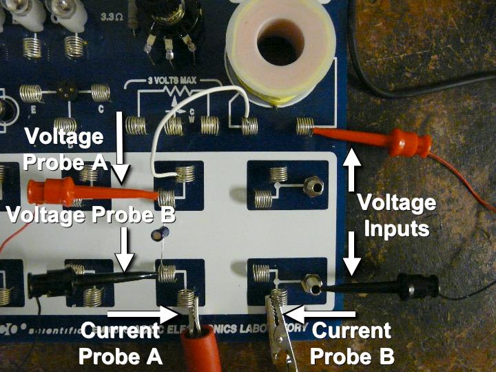1. Assemble the RLC circuit as shown below, placing the core in the inductor. 2. Record the current through and voltage across the battery for a fraction of a second.