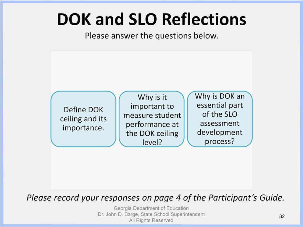 It is time to reflect on how DOK and SLOs are connected.