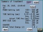 of clinical cases, 10 sets of photocoagulation data (power output, emission time, interval time,
