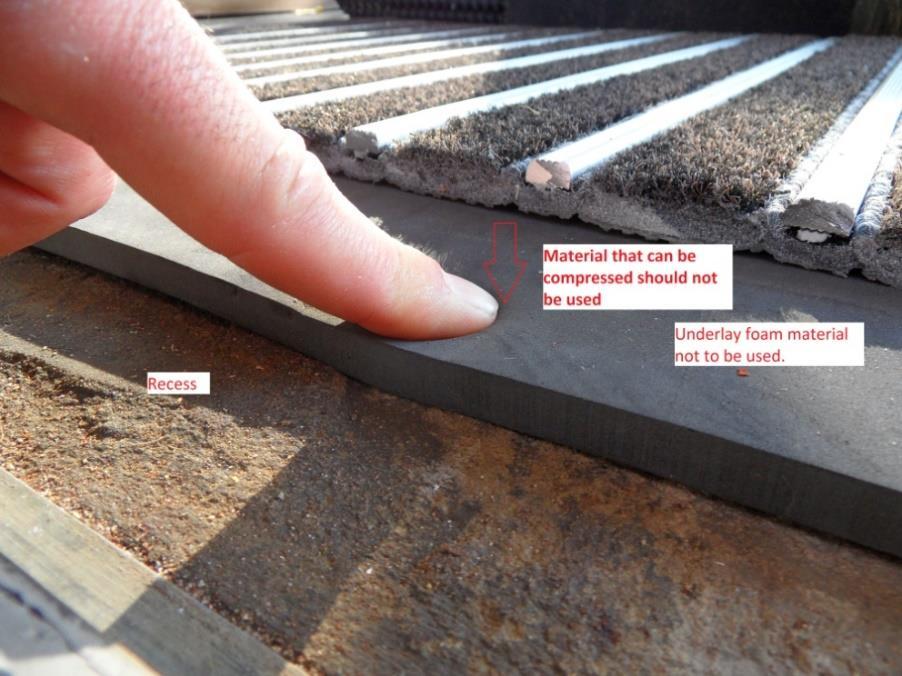 Important remark: The Alumat has to be always installed upon a solid underlay flooring. In a high traffic area it is recommended that the Alumat is glued down onto the floor inside the recess.