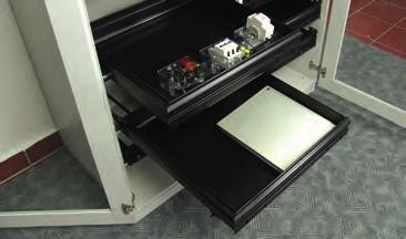 INEGRION DRWER Black powder coated sheet steel drawer with telescopic full extension, completely metal made. For the integration into cabinets. pprox. mm overextension.