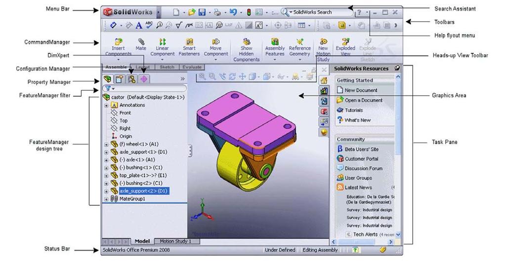 1 Introduction This lab is designed to provide you with basic skills when using the 3D modeling program SolidWorks. You will learn how to build parts, assemblies and drawings.