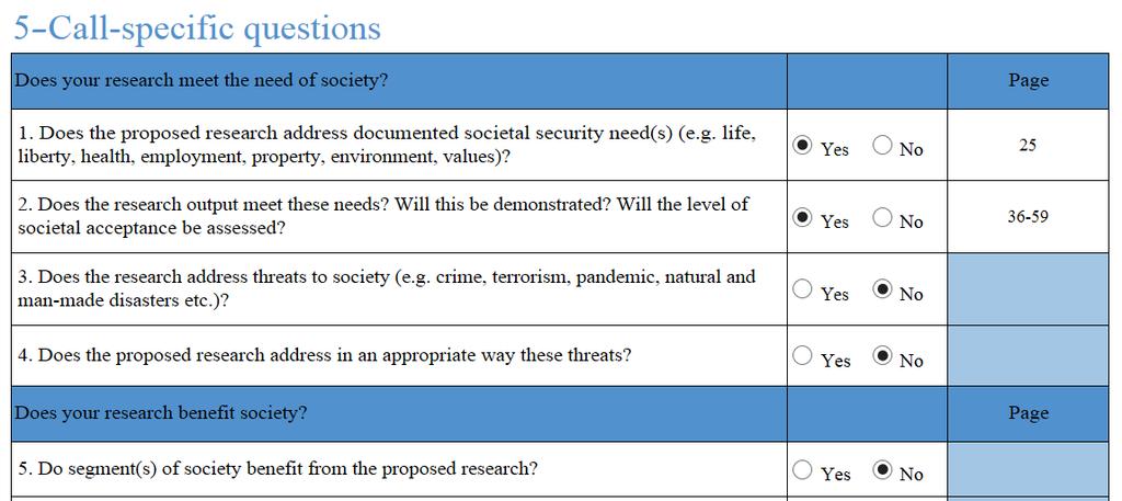 All calls: specific templates part A A.5: Societal Impact Table must be filled in (cf. also part B5.2 "Societal Impact on next slide).