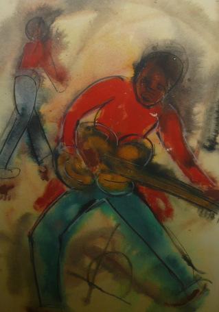 Wash - Signed and Dated '93, Seated Musicians,