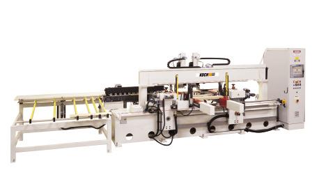 Machine for drilling and grooving of drawer fronts; doublesided automatic operation for straight