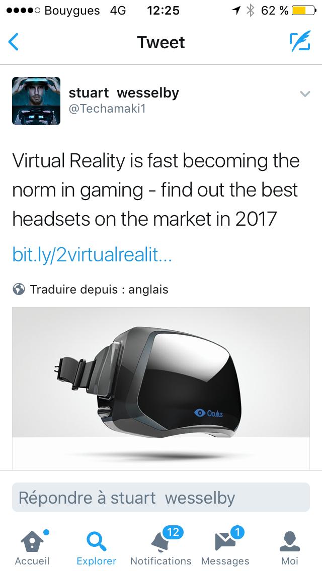 They are more keen to experiment VR 53% vs. 38% of gamers of Gamers using Twitter think that Virtual Reality will make them play more video games in the future 32% vs.
