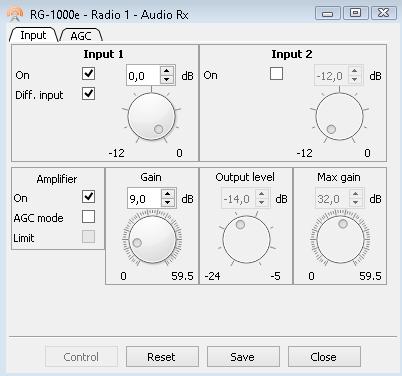 1. RG-1000e Customer Programming Software (RG-1000e CPS) 30 Audio RX The Audio RX window defines settings of the RG-1000e GATEWAY analog inputs.