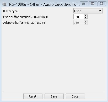 1. RG-1000e Customer Programming Software (RG-1000e CPS) 37 Audio decoder TX The Audio decoders TX windows define buffer sizes of audio decoders for jitter compensation of received audio data packets