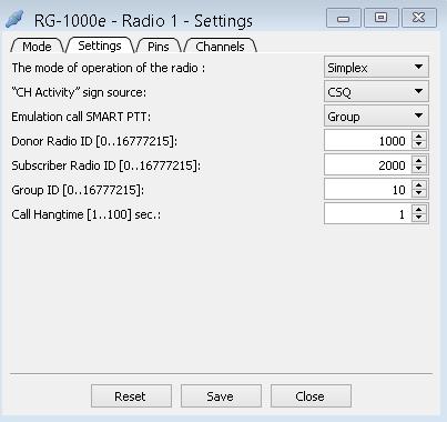 1. RG-1000e Customer Programming Software (RG-1000e CPS) 27 The Settings tab provides controls for configuring the additional gateway interface settings.