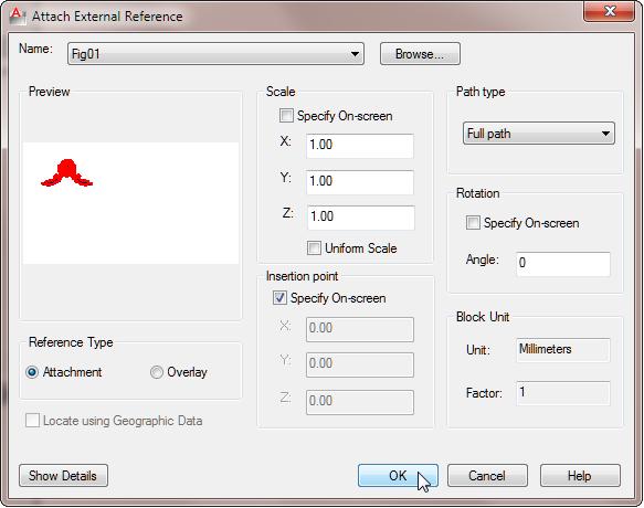 The External References palette appears. Click Attach DWG... in the popup list from the Attach DWG icon. 6.
