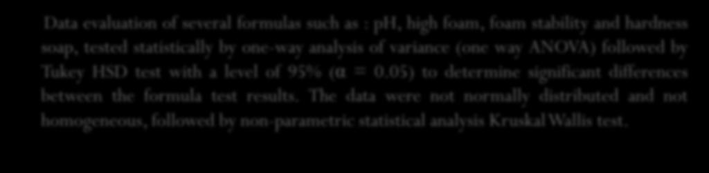 of 95% (α = 0.05) to determine significant differences between the formula test results.