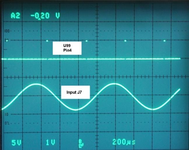Fig. 4-A Fig. 4-B Figures 4 A & B above are an oscilloscope recording of the input voltage at J7 and the output voltage at U99 pin 4.