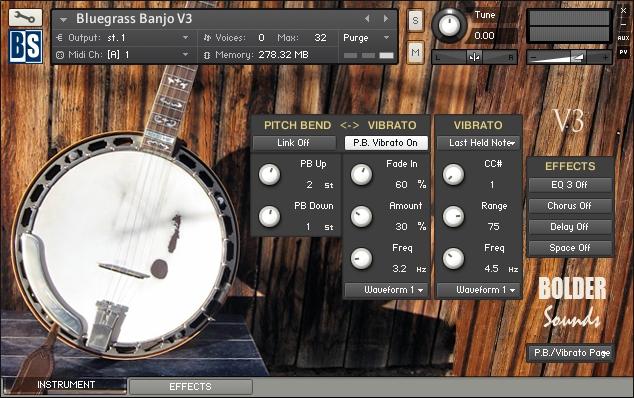 The P.B./Vibrato Page On the P.B./Vibrato Page you select and adjust all the various Pitch Bend and Vibrato settings.