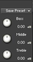 The EQ Page: The EQ can either be a simple Bass/Middle/Treble Equalizer, with predefined Frequency and Bandwidth.