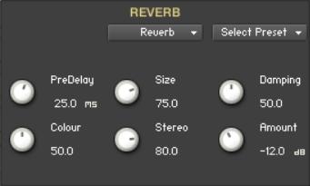 Reverb: The Predelay knob introduces a short amount of delay before the reverb takes effect. Increase this parameter to simulate larger rooms, decrease it for smaller rooms.