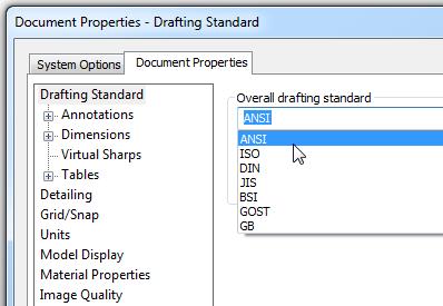 Select ANSI for Overall drafting standard.
