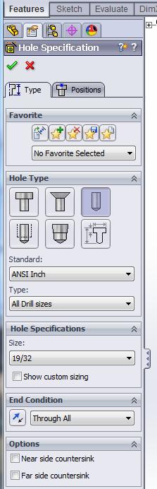 Select ANSI Inch for Standard. Be sure Hole is selected.