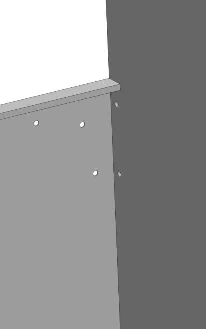 *Be sure not to drill into anything on the backside of the marked holes* Bolt corner support to