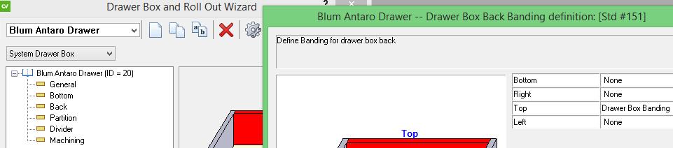 please run the Construction wizards for the backs in the Blum Antaro Drawer and Blum Antaro Inner construction methods: Drawer Box Banding Setup (Version 7 and 8) For the drawer