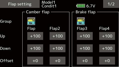 [Corresponding model type]: Airplane/ The up/down travel of each flap (camber flaps: FLP1/2, brake