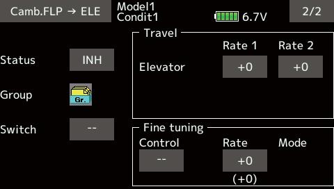 [Corresponding model type]: Airplane/ glider, This mixing is used to correct changes (elevator menu and call the setup screen shown below.