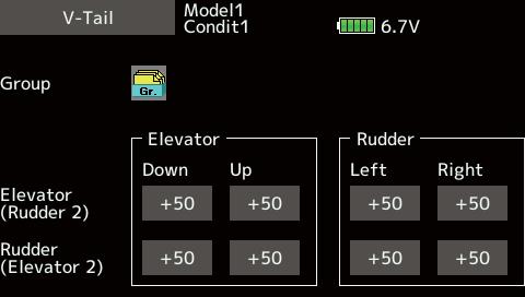 This function lets you adjust for left and right rudder angle changes at elevator and rudder operation of a rudder movement as elevators.
