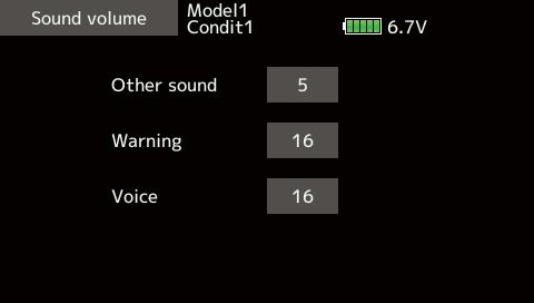 This function can set the volume of "Other sound," "Warning," and "Voice," respectively.