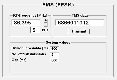 Transmission of German FMS call (TR BOS / 1200 Baud FFSK) Every time the <OK> button is pressed, the recently keyed-in FMS call