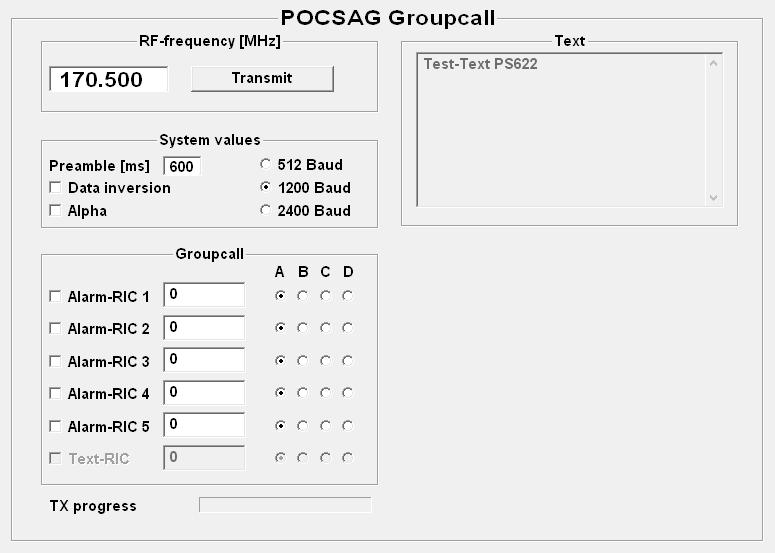 POCSAG Groupcall (only by PC-Software) Transmission of a