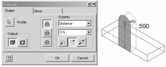 Sketch Tools 16. Extrude the geometry into the block a Depth of 0.5 units. Select the top face for a New Sketch. 17. 18. Draw a circle on the right side as shown.
