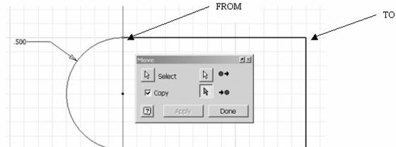 Sketch Tools 4. Press the Select button and select the arc. 5. Enable the Copy button. The arc will highlight to indicate it has been selected.