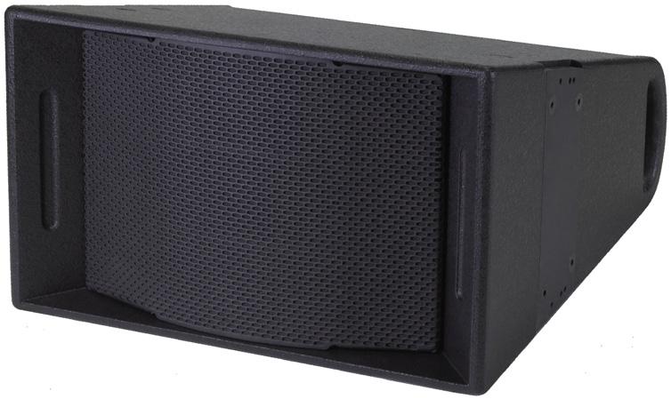 The enclosure is shaped to accommodate up to 20 degrees of splay between adjacent enclosures, allowing for more sharply curved arrays than comparable line arrays.