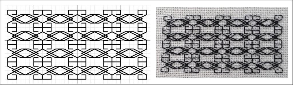 Work the rows of blackwork from side to side using one strand of floss.