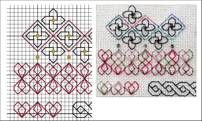 Pattern 10 Combination Technique: Blackwork and Embroidery Threads: DMC 310, DMC 4515, DMC Cotton Pérle No.