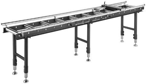 Introduction The Model T28173/T28174 Roller Table (see Figure 1) allow users to feed long material into a workbench, saw, or other device across steel support rollers using a rail-mounted work-stop