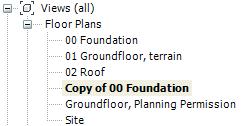 Sewer plan The sewer plan is setup as a duplicate of the foundation plan In the Project Browser right-click på Floor Plans: 00 Foundation Choose Duplicate View - Duplicate with Detailing A copy of
