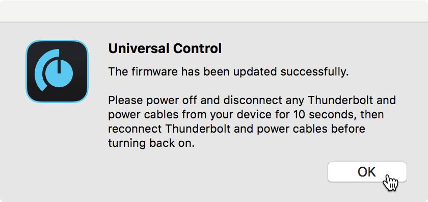 Click on the Update Firmware button to begin the update. Warning: Do not power off or disconnect your interface during the firmware update.