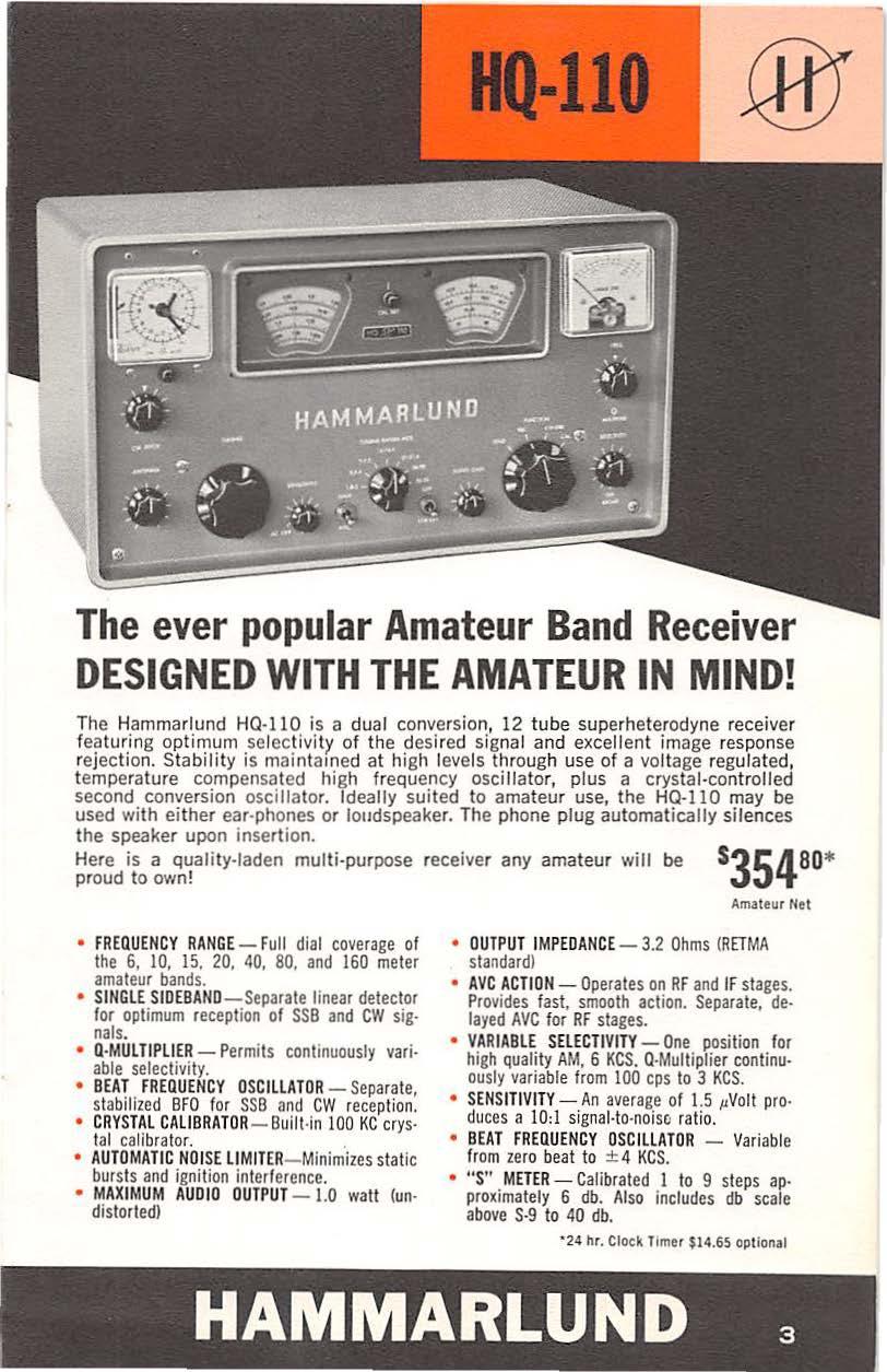 HQ -110 The ever popular Amateur Band Receiver DESIGNED WITH THE AMATEUR IN MIND!