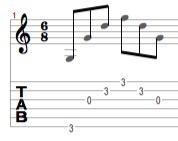 Exercise 2 (again) Now we want to play this again but add two notes - which looks like this. Fret a G chord.